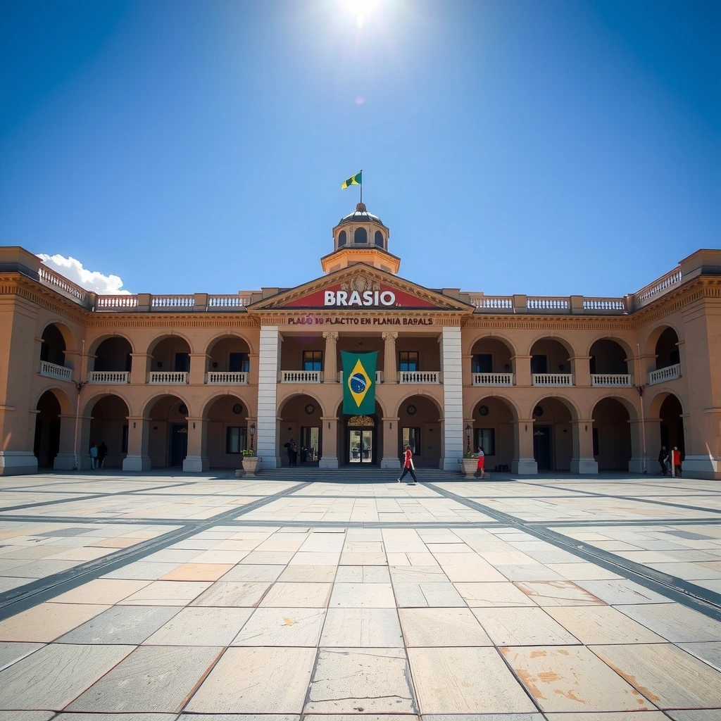 Palácio do Planalto em Brasília com bandeira brasileira